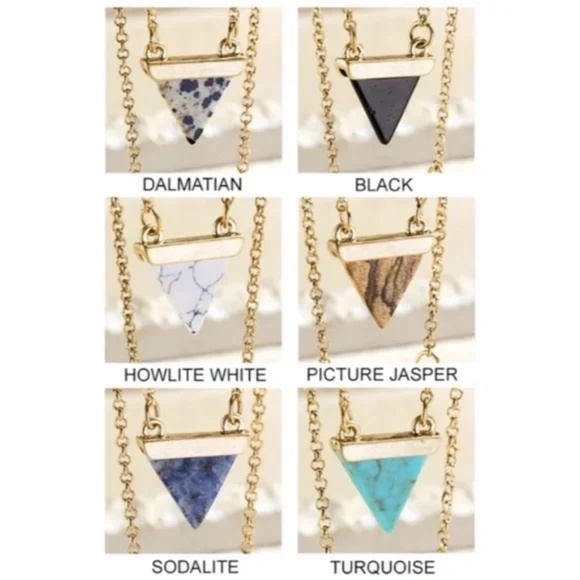 SOLD OUT Howlite White Gold Triangle Natural Stone Charm & Chevron Necklace - Picture 3 of 4